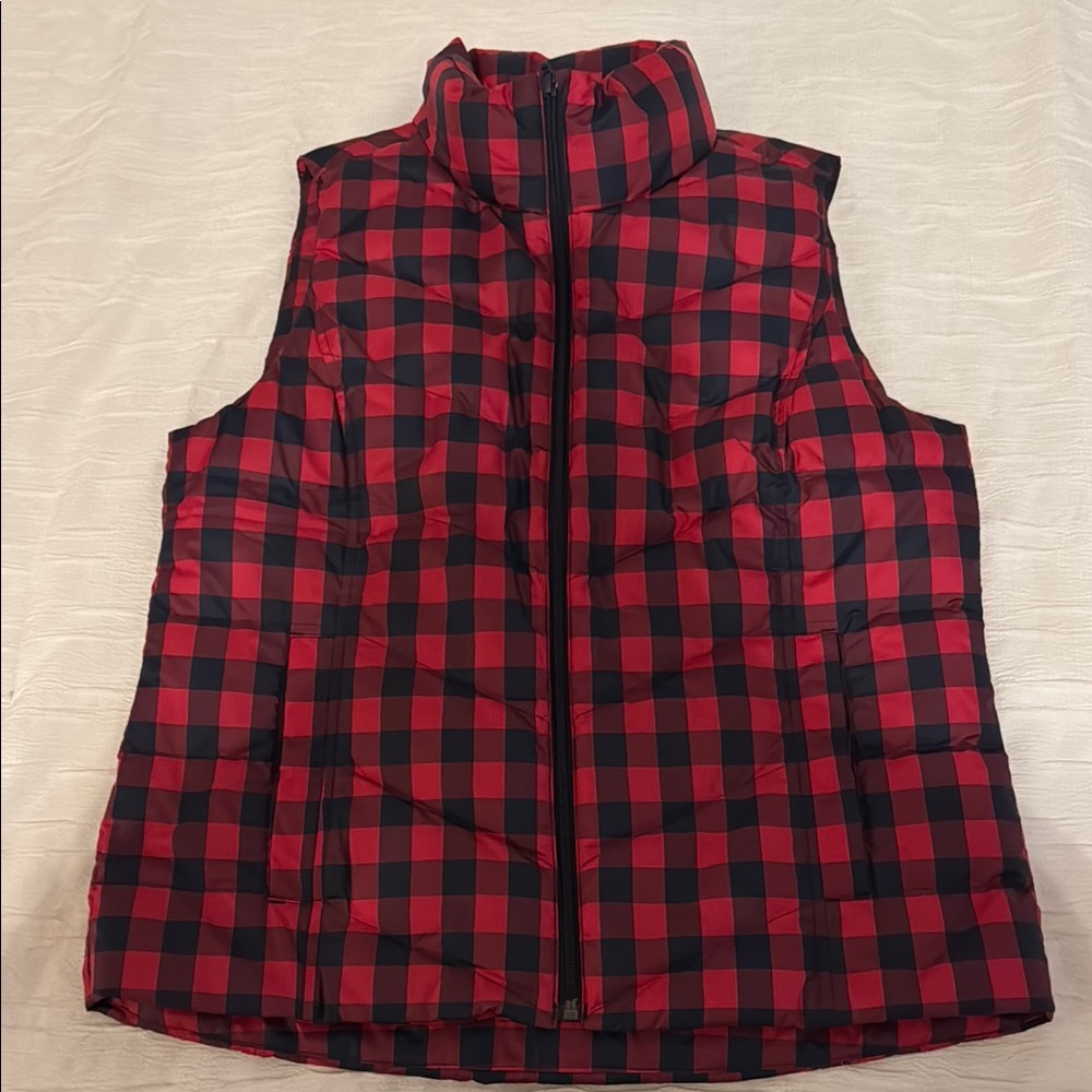 Red and Black Checkered Puffer Vest